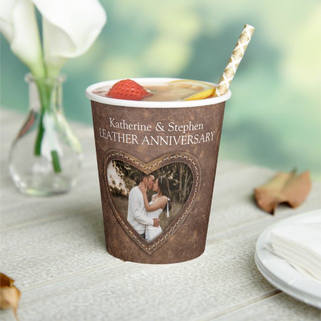 Vasos De Papel 3.ᵉʳ aniversario Boda de cuero de corazón (in situ)