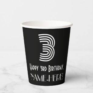 Vasos De Papel 3.ᵉʳ Cumpleaños — Aspecto inspirado en el Art Deco