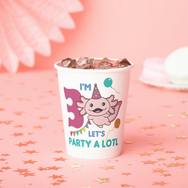 Vasos De Papel 3.ᵉʳ Cumpleaños Axolotl 3 años Cute Axolotls (in situ)