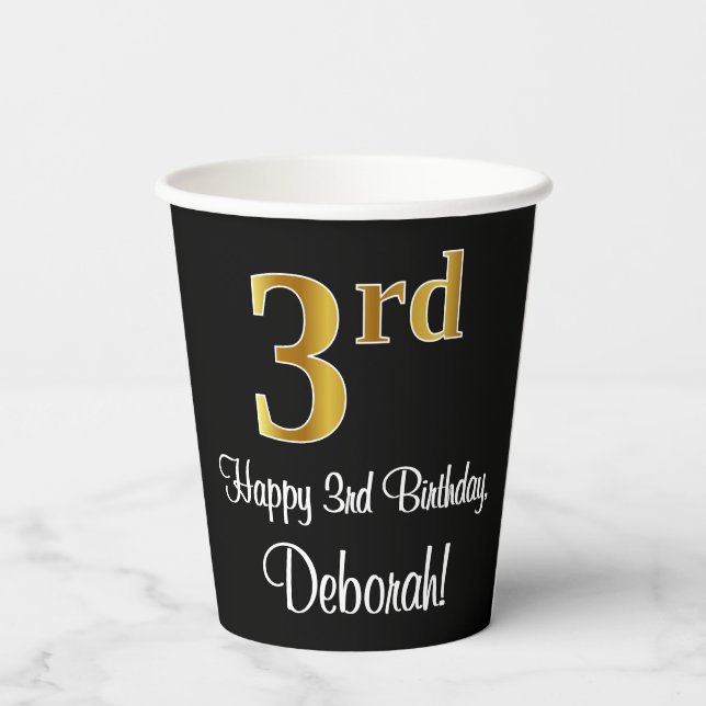 Vasos De Papel 3.ᵉʳ cumpleaños - Elegante lujoso Faux Gold Look # (Reverso )