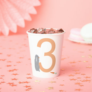 Vasos De Papel 3.ᵉʳ Cumpleaños Moderno Fiestas de conejito gris m