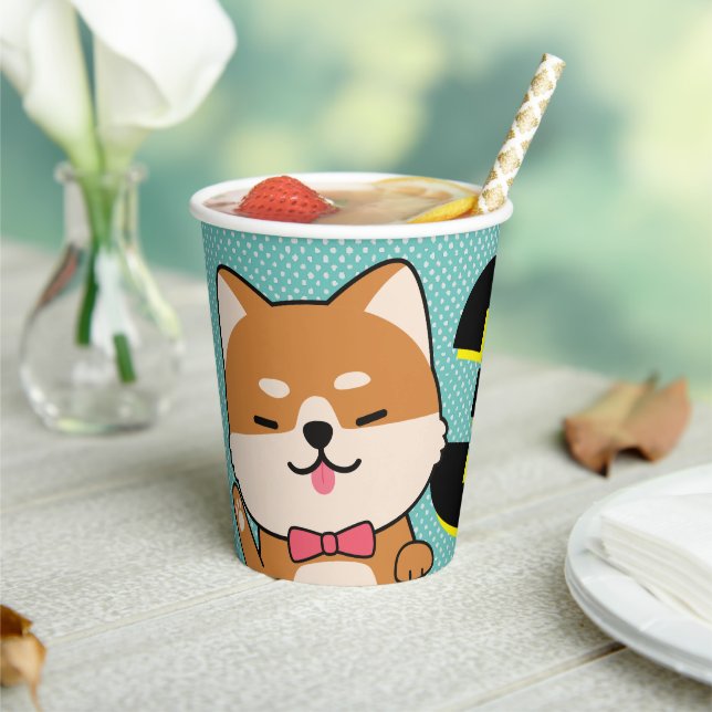Vasos De Papel 3.ᵉʳ Fiesta de cumpleaños, Cute Shiba Inu Puppy Ai (in situ)