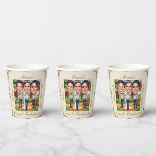Vasos De Papel 3 Caricaturas nupciales en la granja