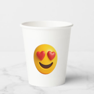 Vasos De Papel 3d yellow smiling emoji face with heart shaped eye