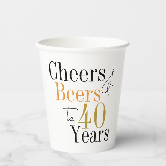 Vasos De Papel 40.ª Alegría y cervezas Fiesta mínimo (Anverso)