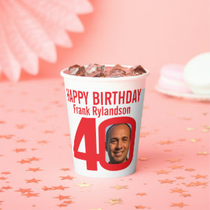 Vasos De Papel 40.ª personalizado de cumpleaños dos fotos en blan