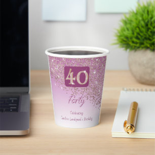 Vasos De Papel 40.ª Purpurina de oro Rosa de la categoría de cump