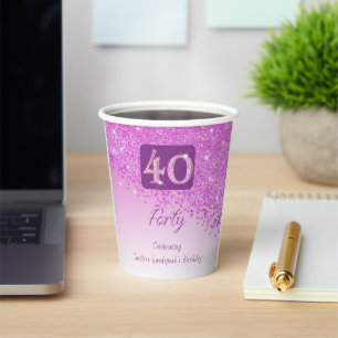 Vasos De Papel 40.ª Purpurina rosada de la clase de cumpleaños