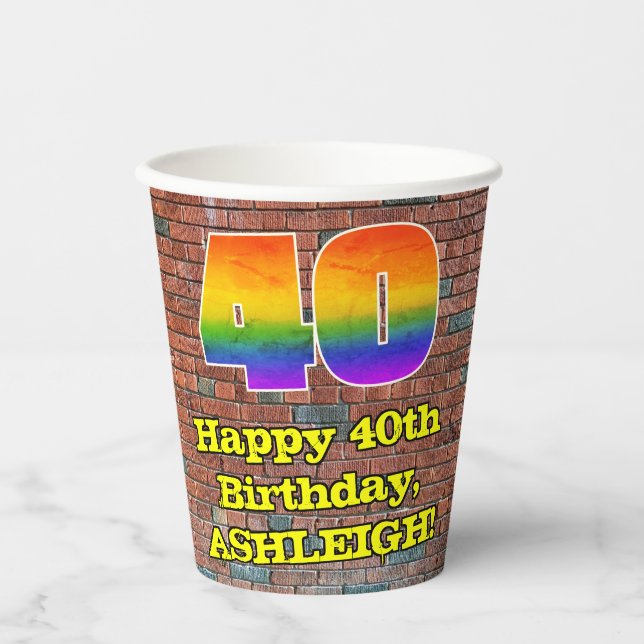 Vasos De Papel 40.º cumpleaños: Arcoiris 40 inspirado en graffiti (Anverso)