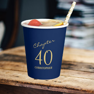 Vasos De Papel 40.º cumpleaños Capítulo 40 Oro Azul
