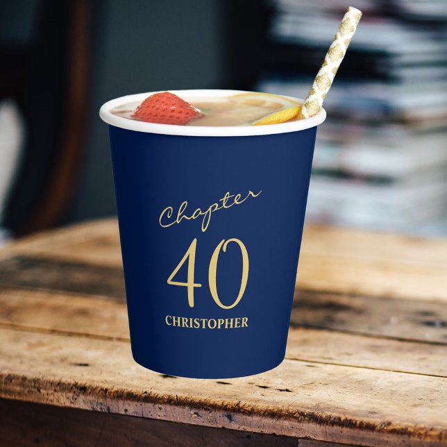 Vasos De Papel 40.º cumpleaños Capítulo 40 Oro Azul (Personalized 40th Birthday Chapter 40 Blue Gold Paper Cups
)