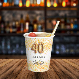 Vasos De Papel 40.º nombre de purpurina de oro blanco