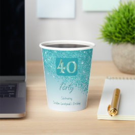 Vasos De Papel 40.º Purpurina Azul Verde azulado