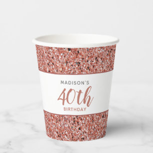 Vasos De Papel 40.º Rosa de cumpleaños Purpurina de oro persona