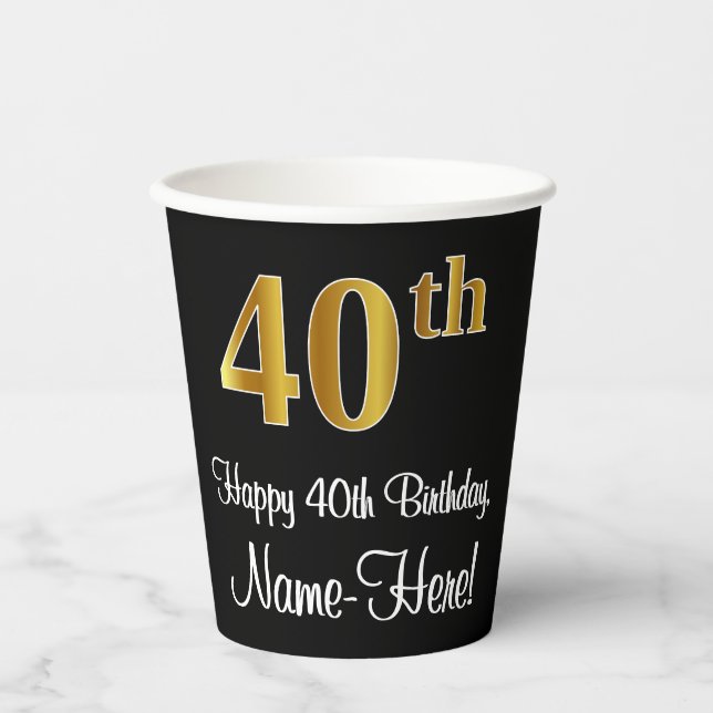 Vasos De Papel 40 Aniversario - Elegante Lujoso Faux Gold Look # (Anverso)