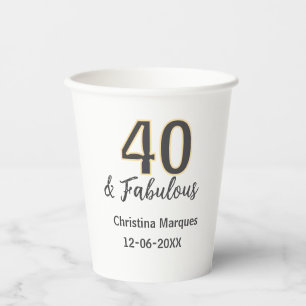 Vasos De Papel 40 y fabuloso cumpleaños caligrafía gris amarillo