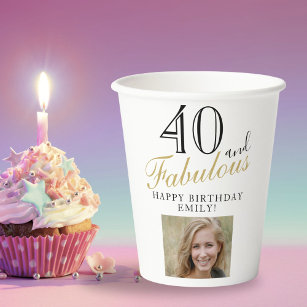 Vasos De Papel 40 y fabuloso elegante guión foto 40 cumpleaños