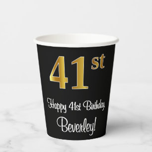 Vasos De Papel 41 Aniversario - Elegante Lujoso Faux Gold Look #