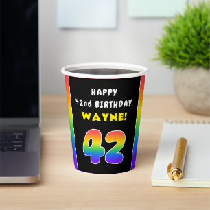 Vasos De Papel 42º cumpleaños: arcoiris colorido # 42, nombre per