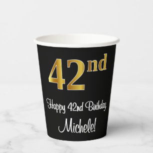 Vasos De Papel 42 Aniversario - Elegante Lujoso Faux Gold Look #