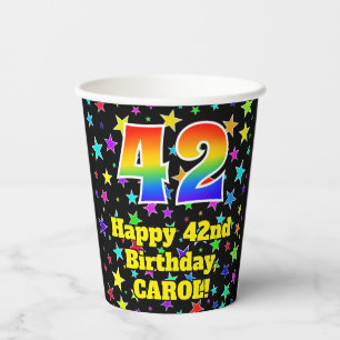 Vasos De Papel 42° cumpleaños: Patrón de estrellas divertidas y a