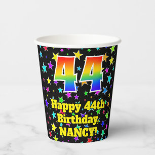 Vasos De Papel 44º cumpleaños: Patrón de estrellas divertidas y a