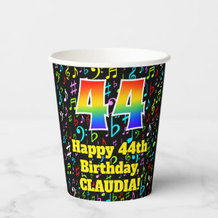Vasos De Papel 44º cumpleaños: Patrón de notas de música divertid