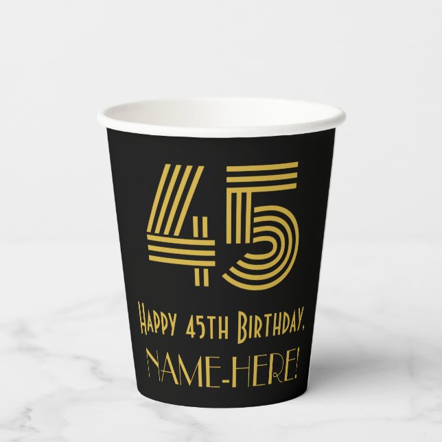 Vasos De Papel 45º cumpleaños: Art Deco inspirado look "45" y nom (Reverso )