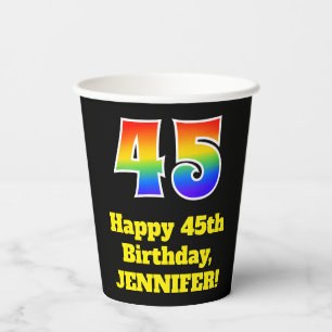 Vasos De Papel 45º cumpleaños: colorido, divertido, emocionante,