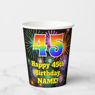 Vasos De Papel 45º cumpleaños: Patrón de fuegos artificiales dive