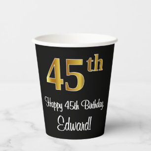 Vasos De Papel 45 Aniversario - Elegante Lujoso Faux Gold Look #