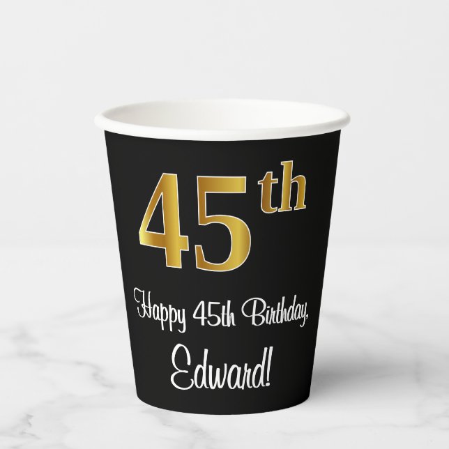 Vasos De Papel 45 Aniversario - Elegante Lujoso Faux Gold Look # (Anverso)