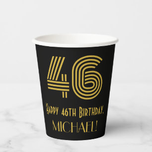 Vasos De Papel 46º cumpleaños: Art Deco inspirado look "46" y nom