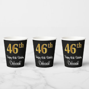 Vasos De Papel 46 Aniversario - Elegante Lujoso Faux Gold Look #