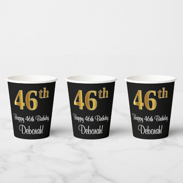 Vasos De Papel 46 Aniversario - Elegante Lujoso Faux Gold Look # (Multi)