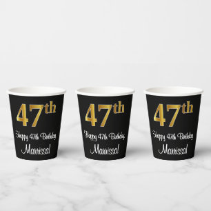 Vasos De Papel 47 Aniversario - Elegante Lujoso Faux Gold Look #