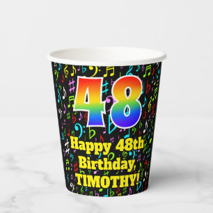 Vasos De Papel 48º cumpleaños: Patrón de notas de música divertid