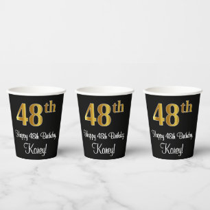 Vasos De Papel 48 Aniversario - Elegante Lujoso Faux Gold Look #