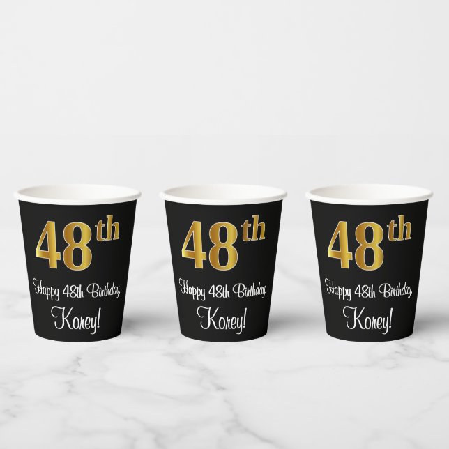 Vasos De Papel 48 Aniversario - Elegante Lujoso Faux Gold Look # (Multi)