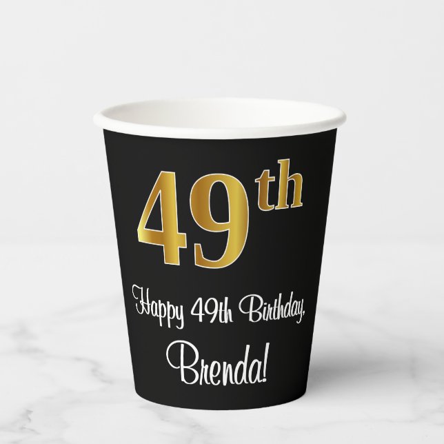 Vasos De Papel 49 Aniversario - Elegante Lujoso Faux Gold Look # (Anverso)