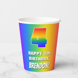 Vasos De Papel 4.º cumpleaños: Colorido, divertido patrón arcoiri