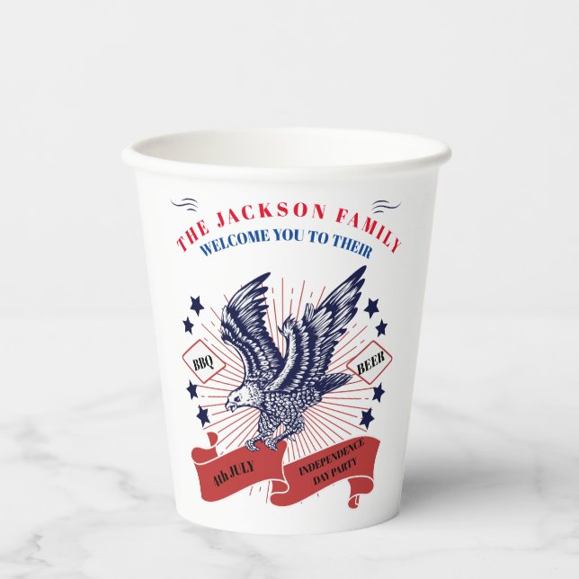 Vasos De Papel 4 de julio Día de la Independencia. Texto editable (Anverso)