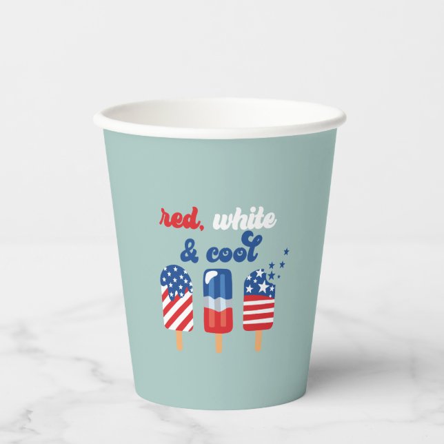 Vasos De Papel 4 de julio Rojo Blanco y Pop Cool (Anverso)