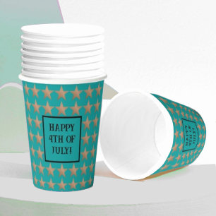 Vasos De Papel 4 de Julio Único Cobre y Turquesa