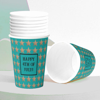 Vasos De Papel 4 de Julio Único Cobre y Turquesa
