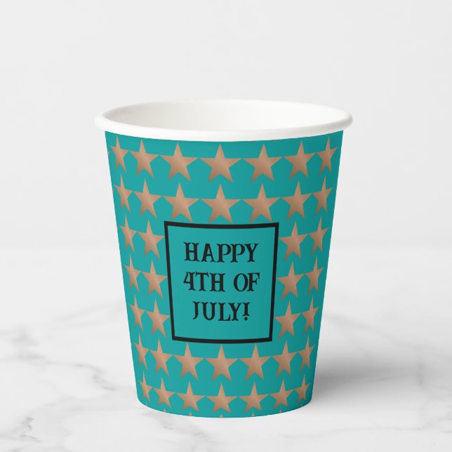 Vasos De Papel 4 de Julio Único Cobre y Turquesa (Anverso)