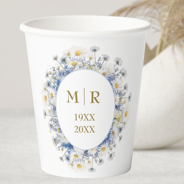 Vasos De Papel 50º Aniversario de Boda Daisy Azul Oro (Subido por el creador)