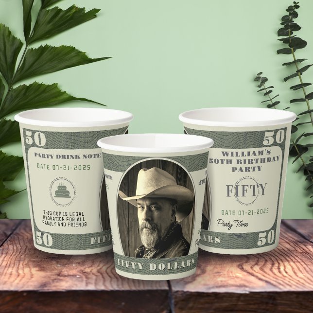 Vasos De Papel 50.ª fiesta de cumpleaños 50 dólares (50th Birthday Party 50 Dollar Bill Paper Cups
)