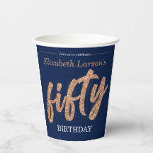 50.ª Fiesta de Cumpleaños Oro Moderno y Azul | Cin