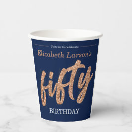 Vasos De Papel 50.ª Fiesta de Cumpleaños Oro Moderno y Azul | Cin